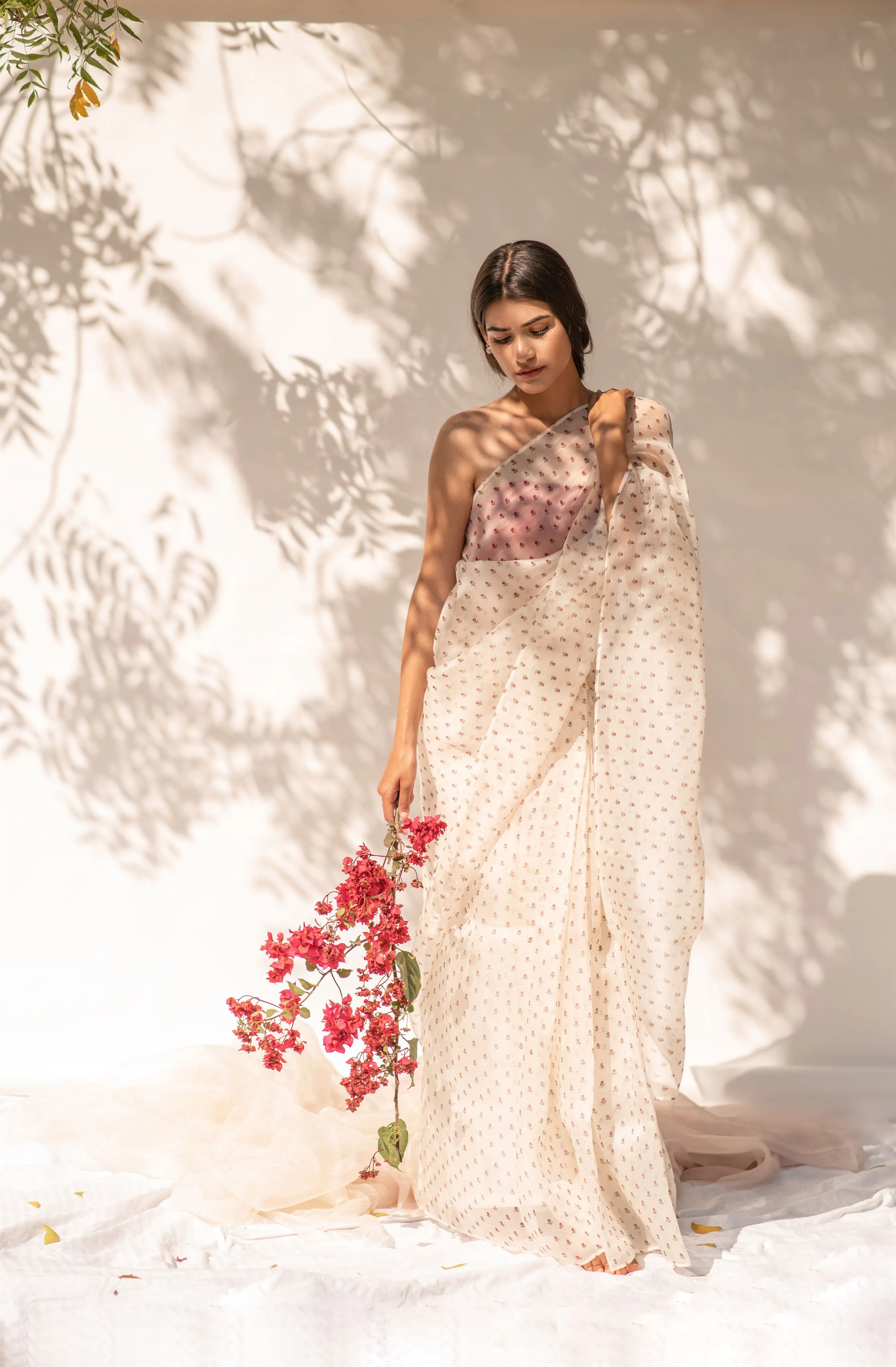 Kapardara - Elysian Saree - Silk Organza - Handblock Print - Ivory