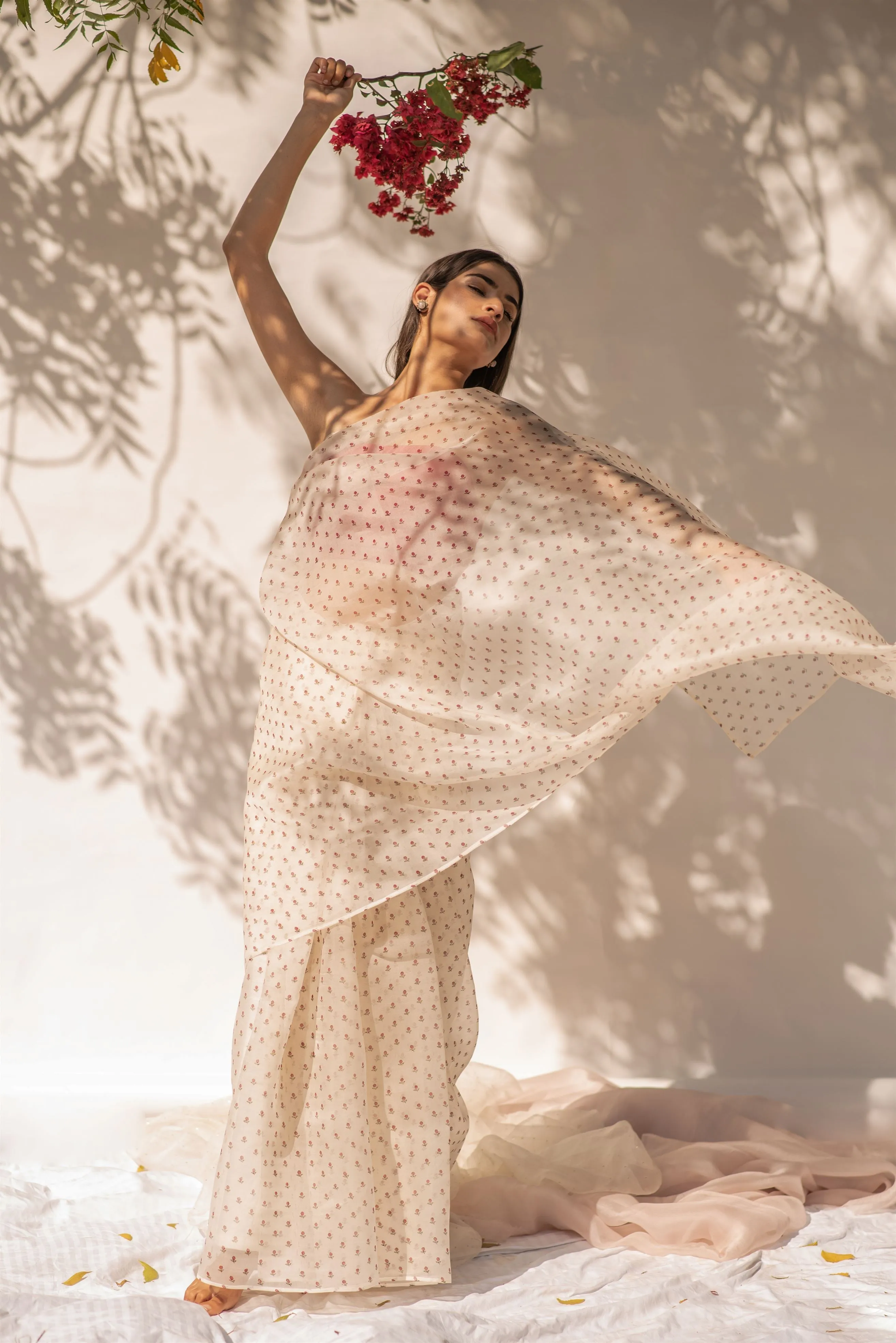 Kapardara - Elysian Saree - Silk Organza - Handblock Print - Ivory
