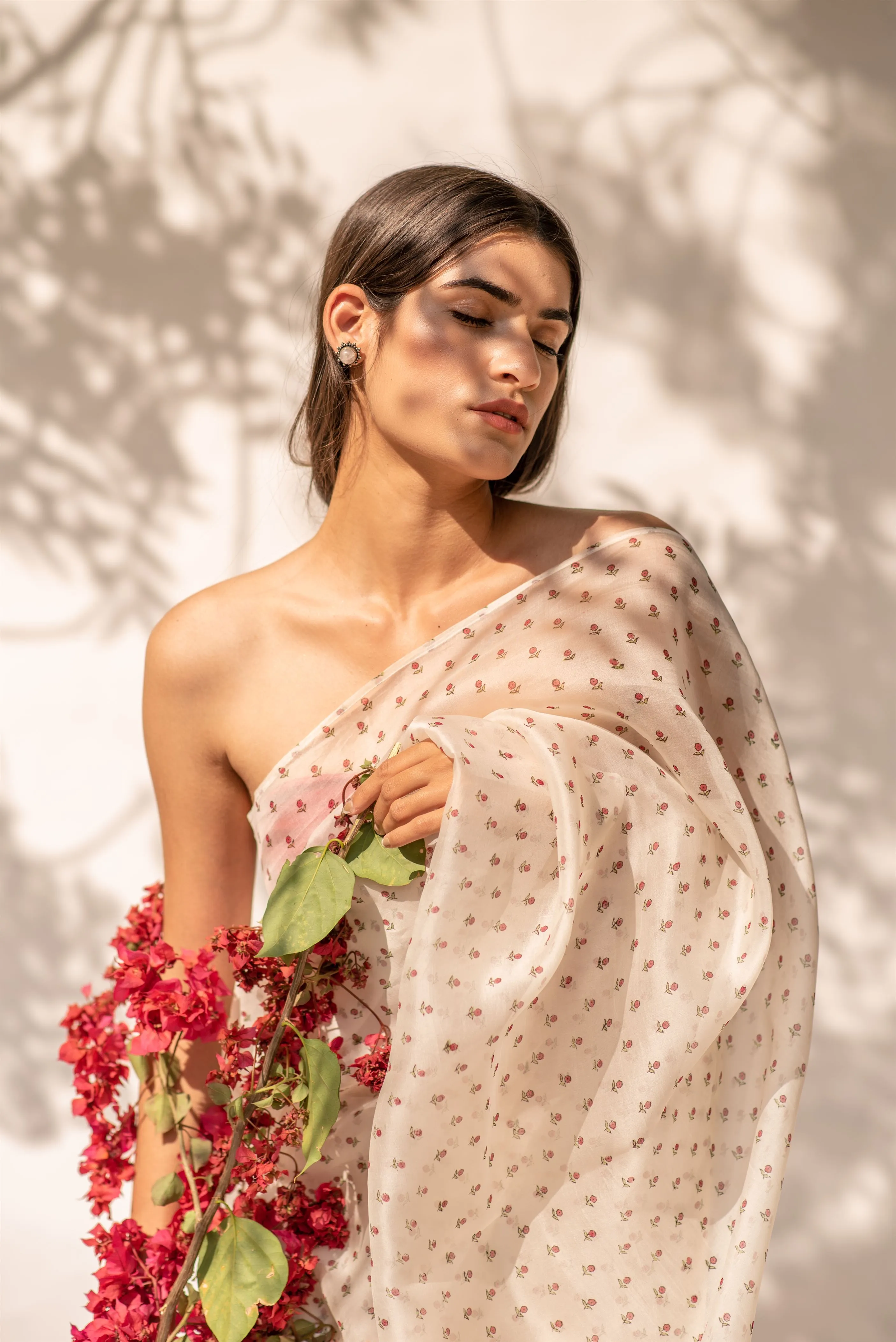 Kapardara - Elysian Saree - Silk Organza - Handblock Print - Ivory