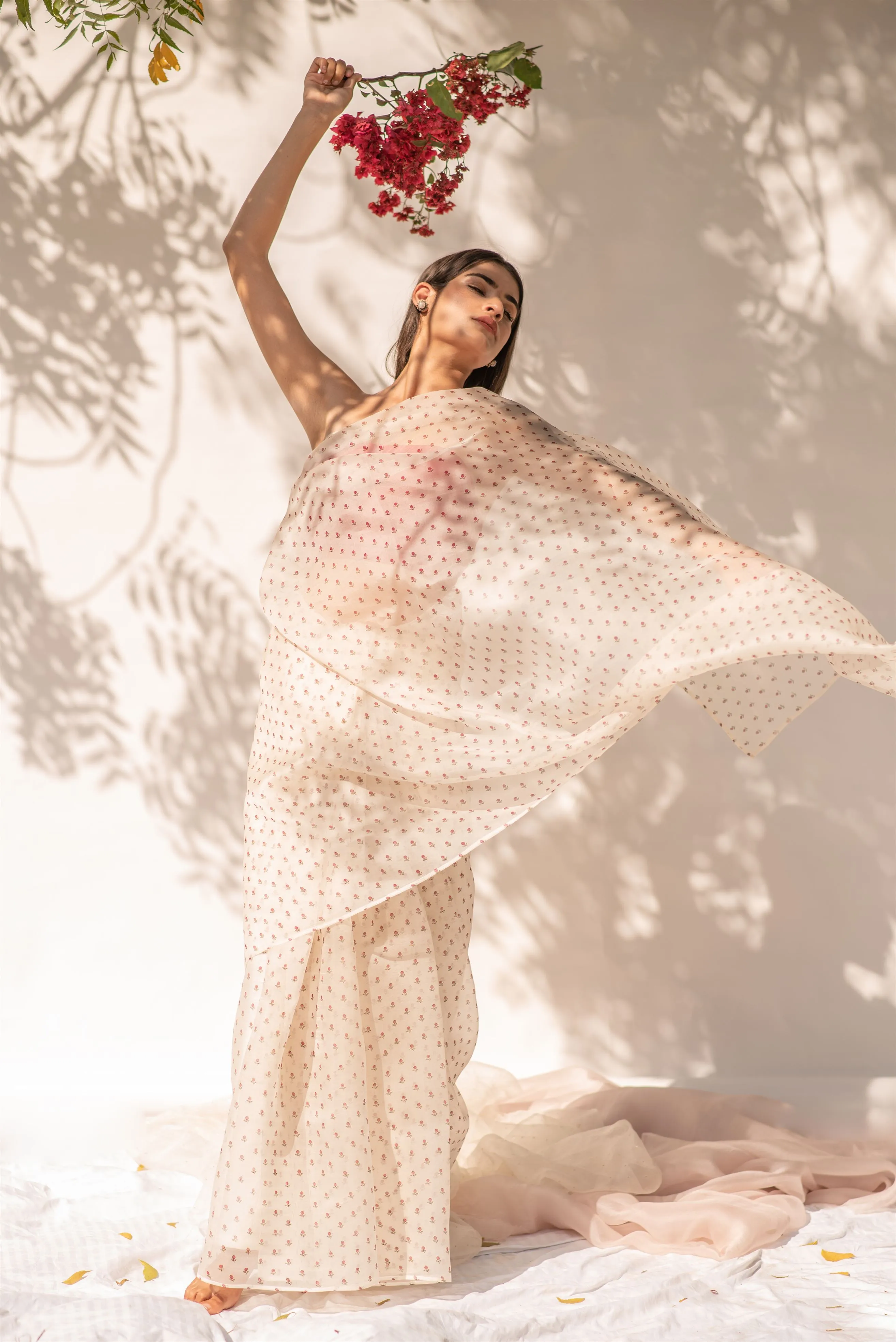 Kapardara - Elysian Saree - Silk Organza - Handblock Print - Ivory
