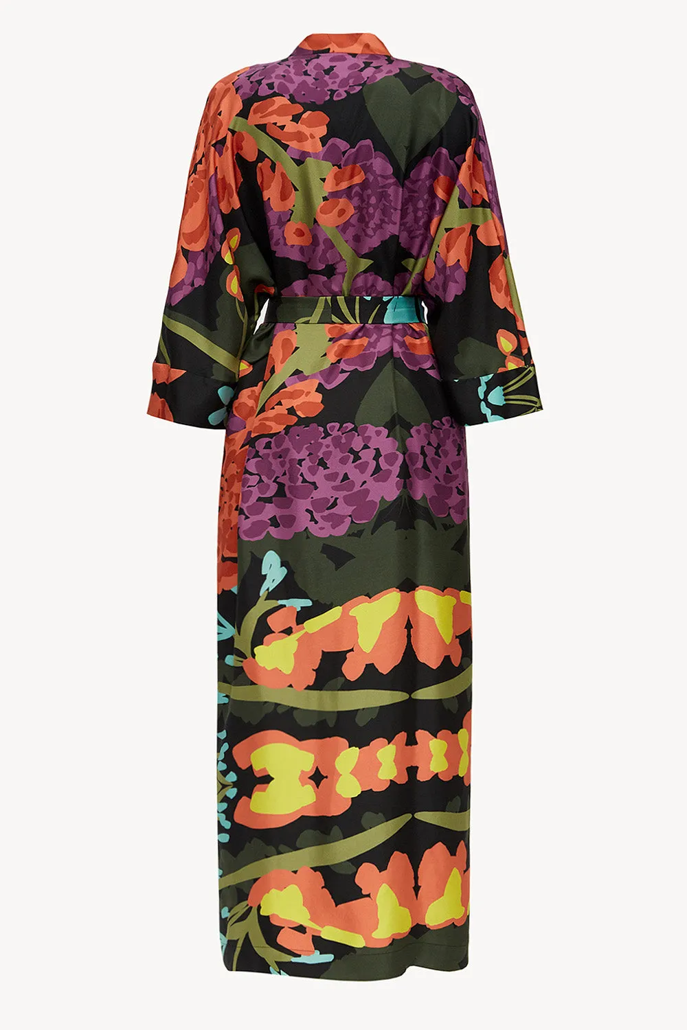 Kimono silk robe in floral black