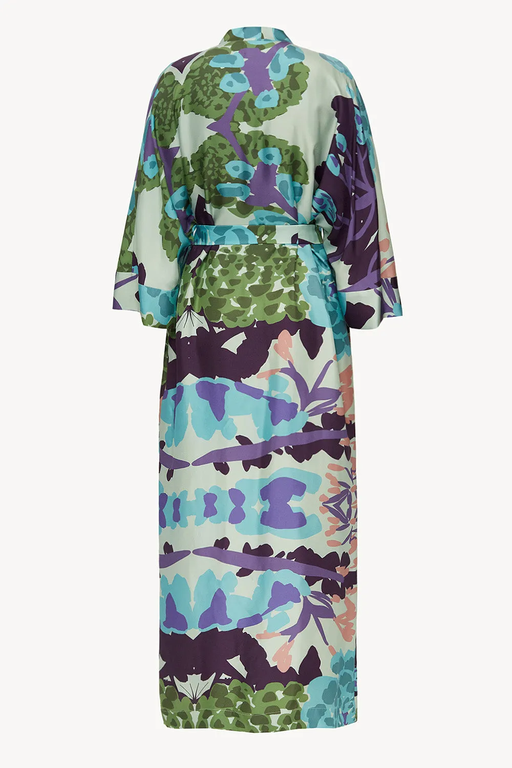 Kimono silk robe in floral blue