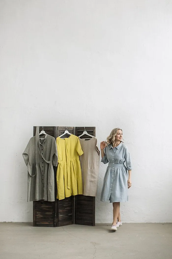 Kimono Sleeves Loose Linen Shirt Dress