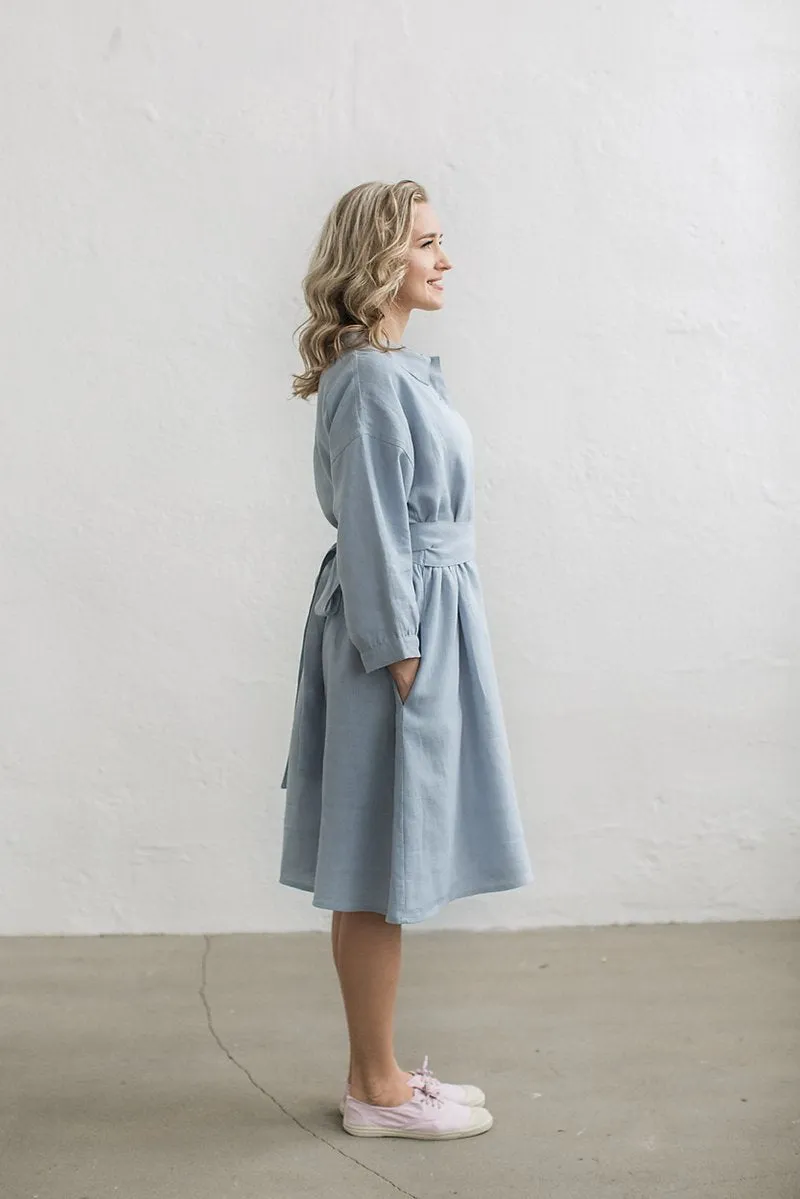 Kimono Sleeves Loose Linen Shirt Dress