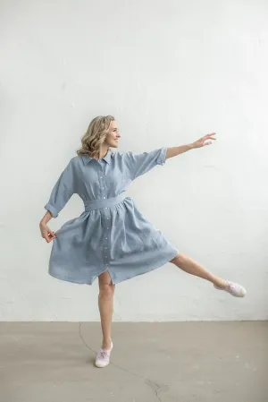 Kimono Sleeves Loose Linen Shirt Dress