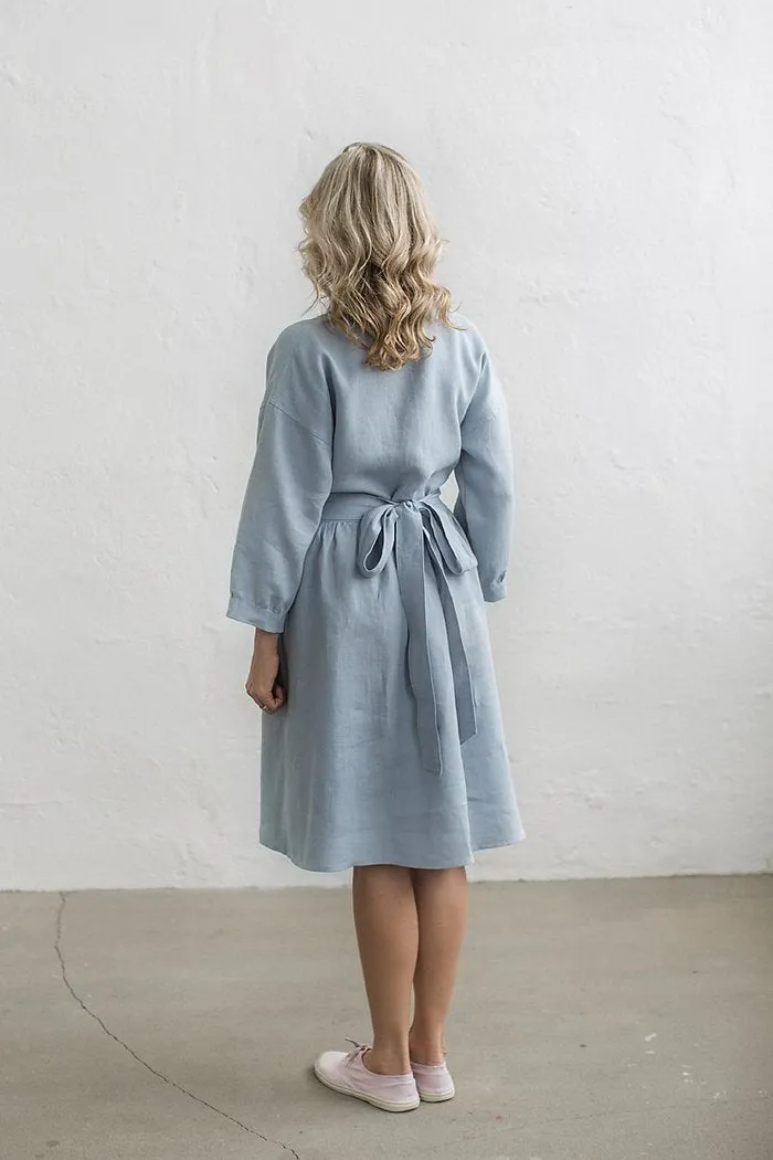 Kimono Sleeves Loose Linen Shirt Dress