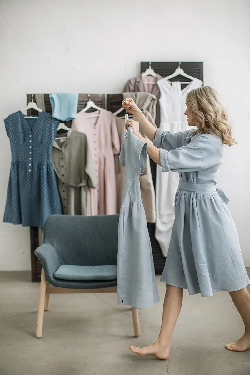 Kimono Sleeves Loose Linen Shirt Dress