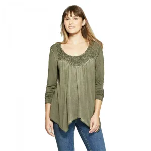 Knox Rose Women's Long Sleeve Open Crochet Blouse Shirt Top