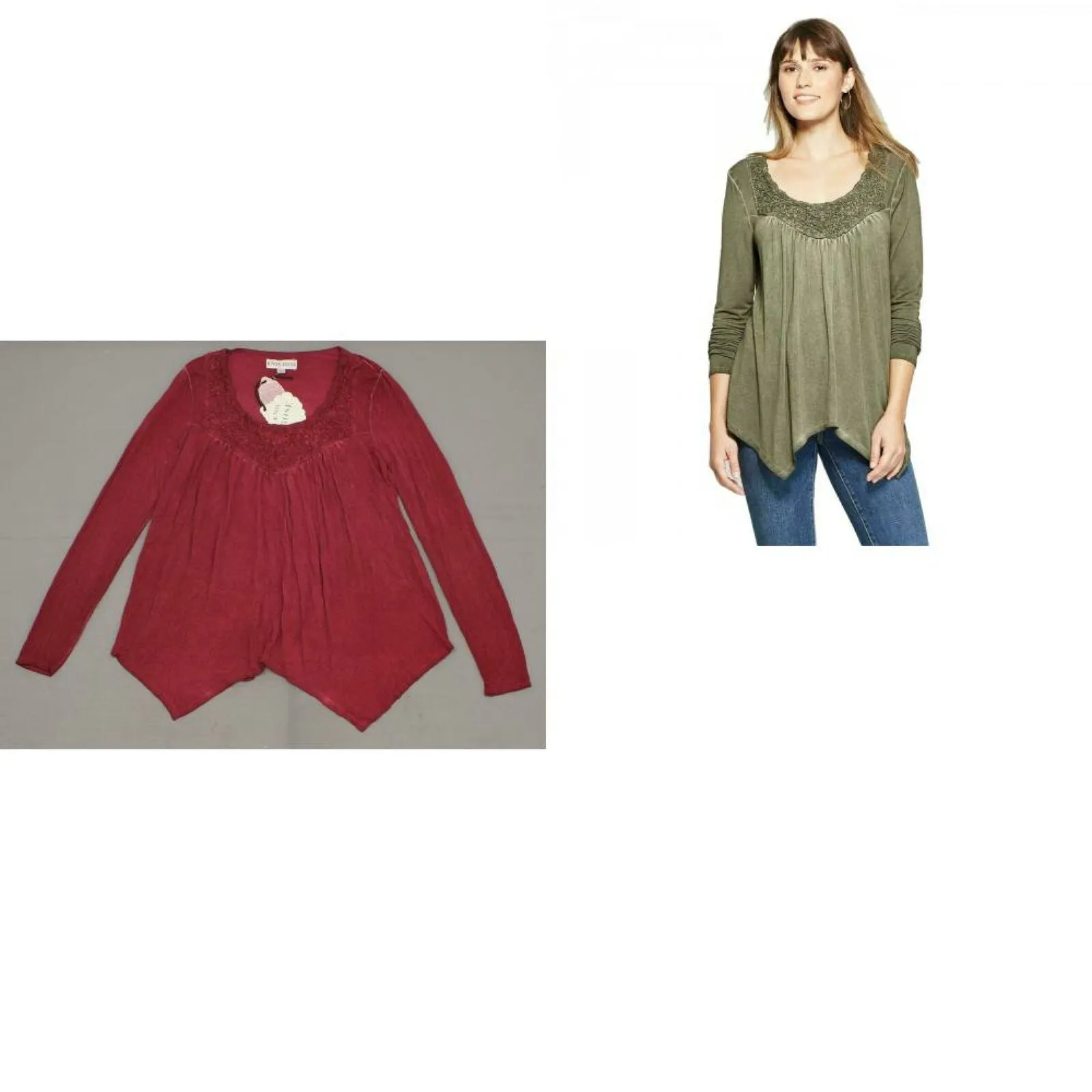 Knox Rose Women's Long Sleeve Open Crochet Blouse Shirt Top