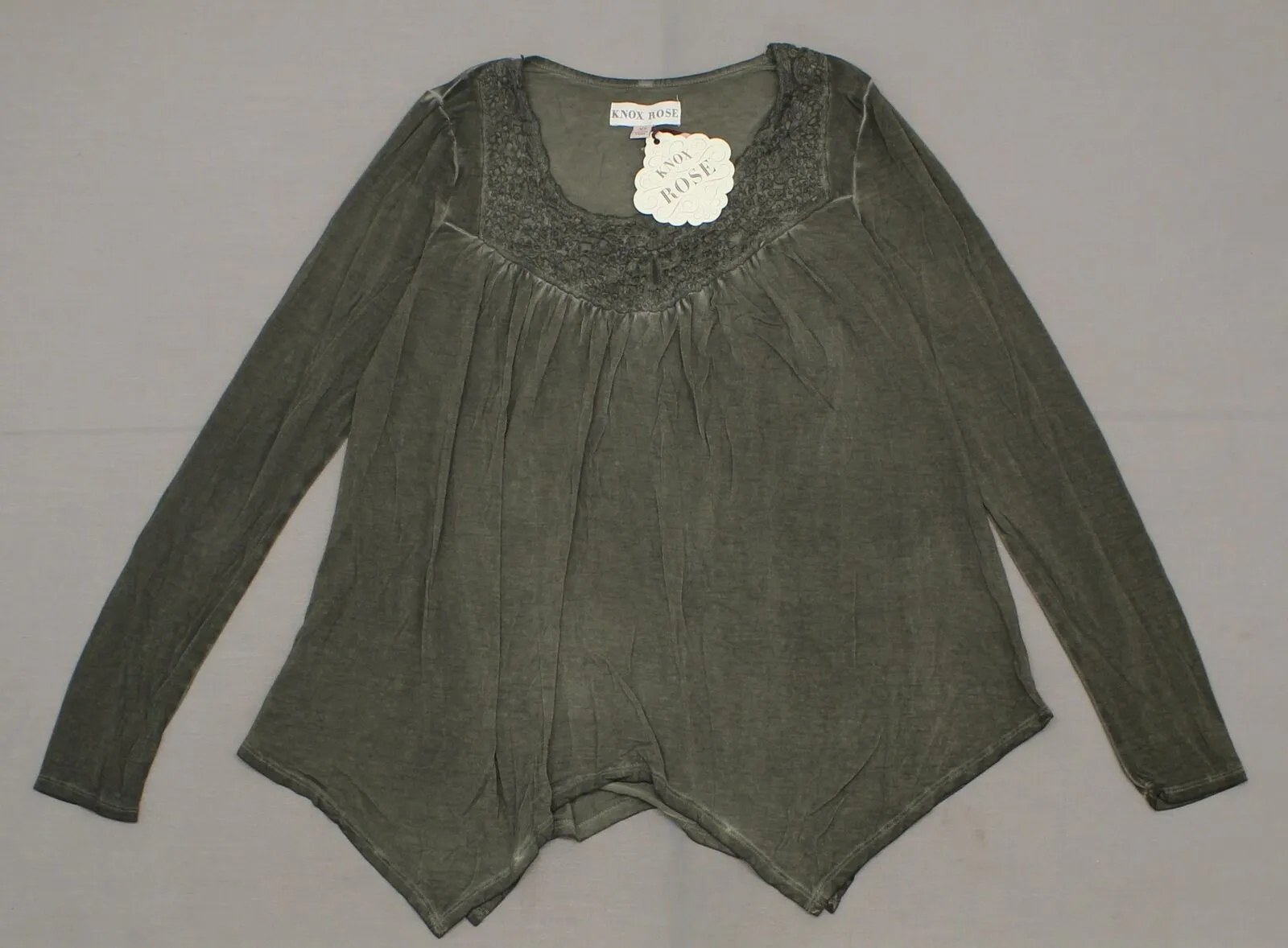 Knox Rose Women's Long Sleeve Open Crochet Blouse Shirt Top