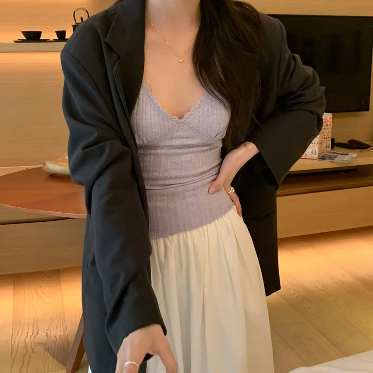 Lace V neck with small vests inside