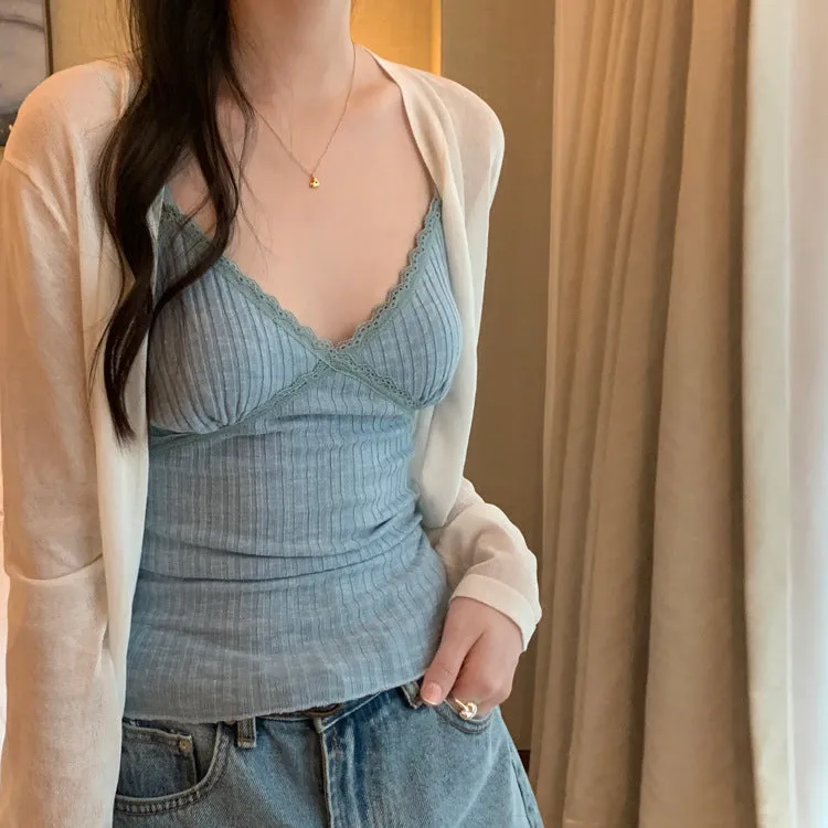 Lace V neck with small vests inside