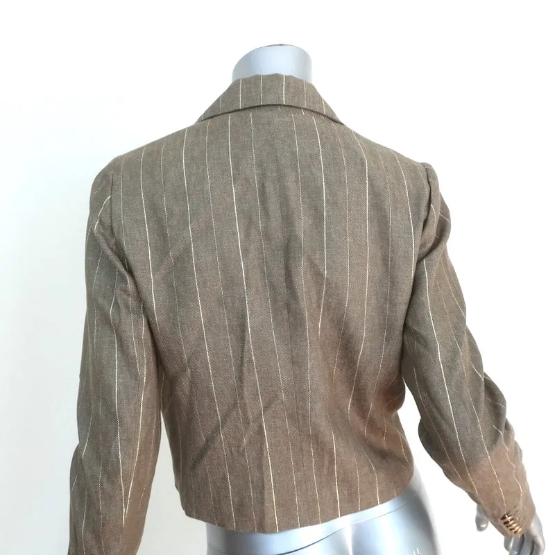L'Agence Cropped Blazer Inez Olive/Gold Metallic-Striped Linen Blend Size 4 NEW