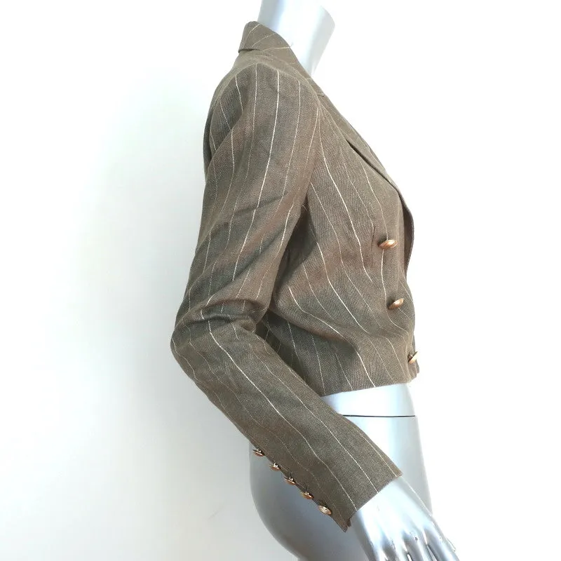 L'Agence Cropped Blazer Inez Olive/Gold Metallic-Striped Linen Blend Size 4 NEW