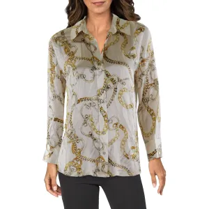 L'Agence Womens Silk Collar Button-Down Top
