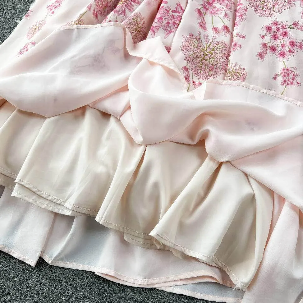 Lantern Sleeves Floral Print Midi A-line Dress