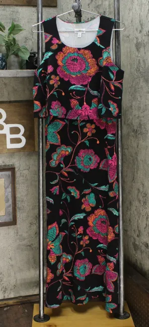 Lemon Way Women's Printed Knit Maxi Dress Black Medium