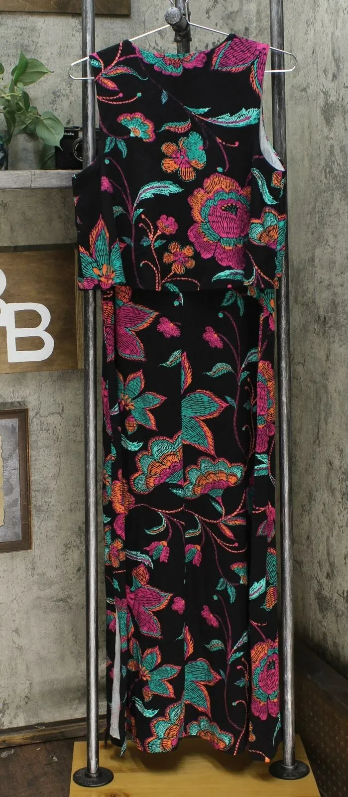 Lemon Way Women's Printed Knit Maxi Dress Black Medium