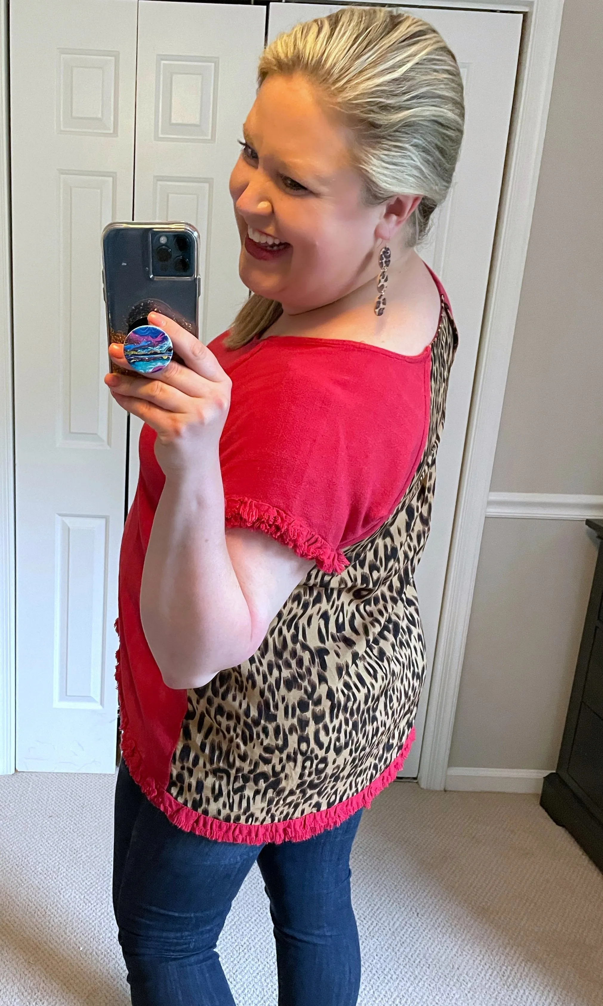 Leopard Back Top in Red