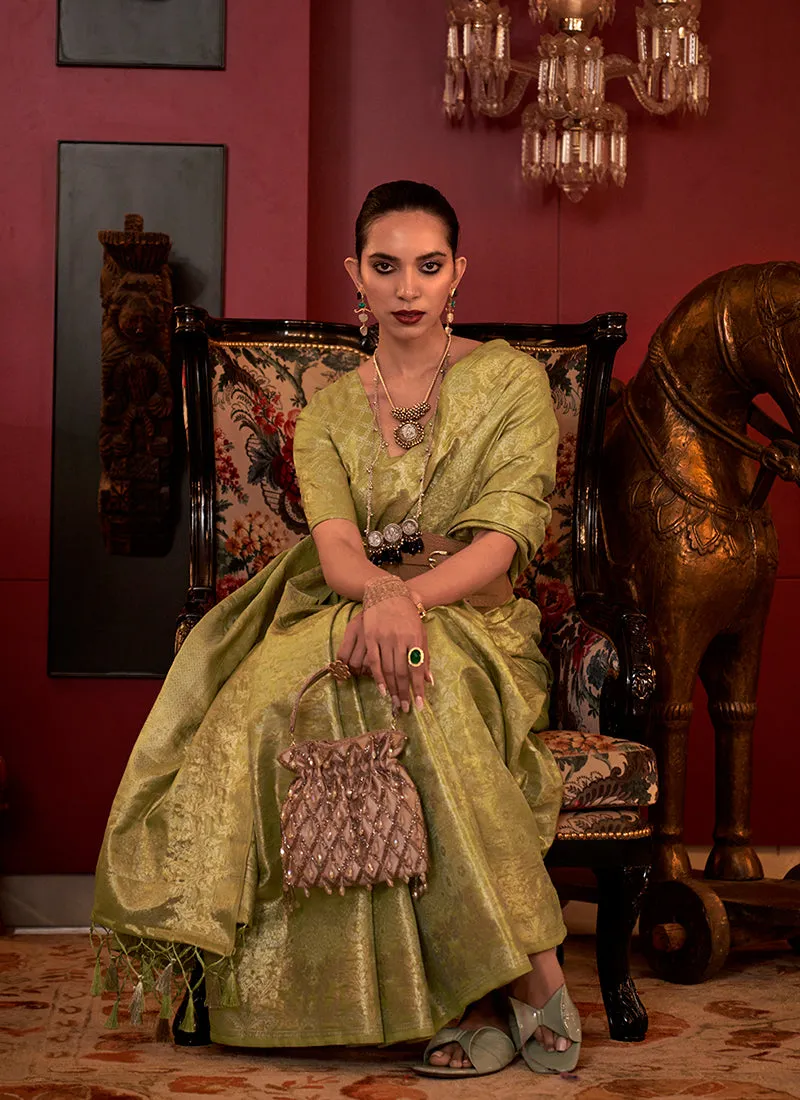 Lime Green Weaved Handloom Kalkatti Silk Saree