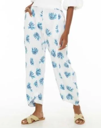 Linen blend coral print pants