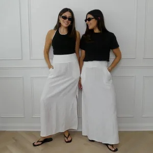 LINEN BLEND MAXI SKIRT - WHITE