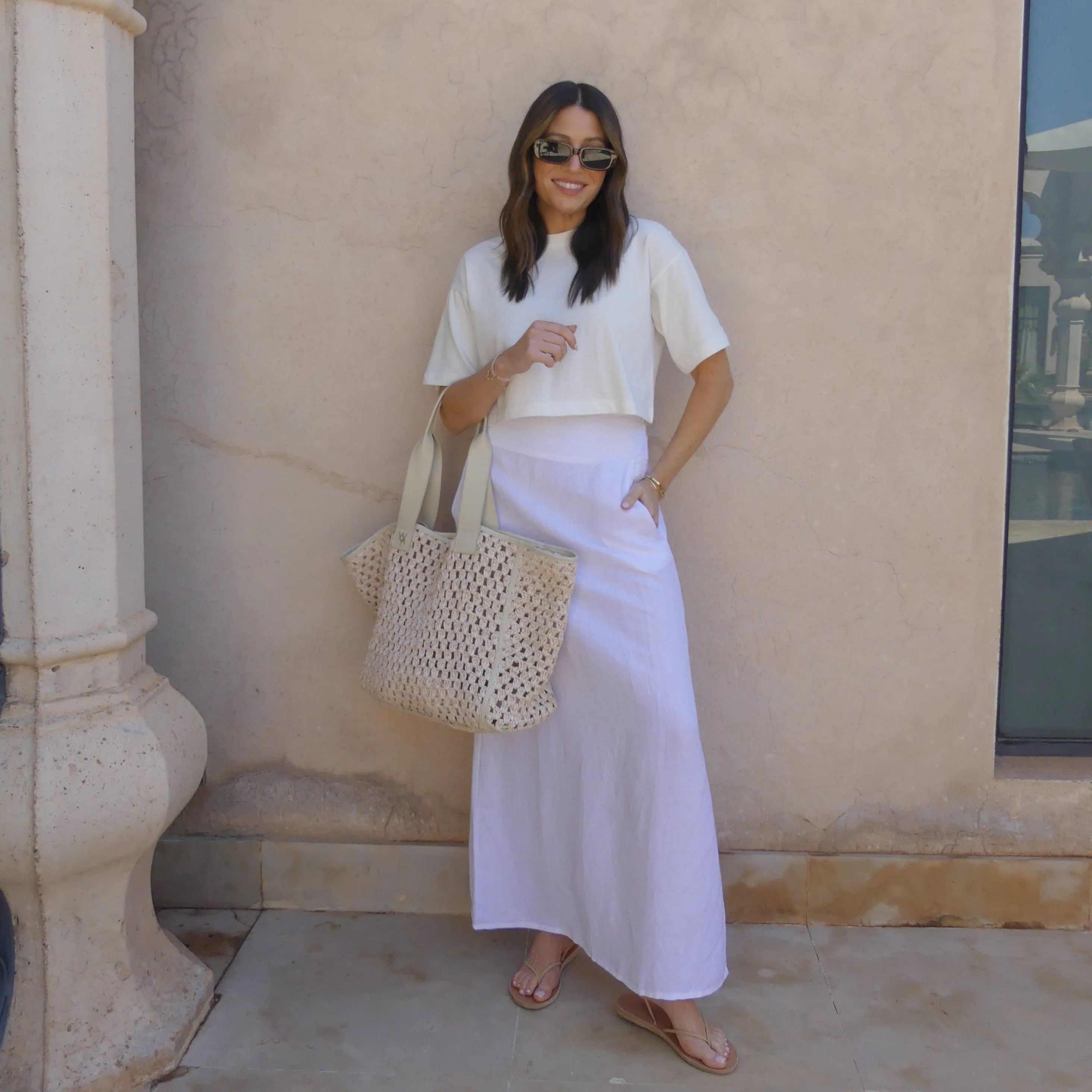 LINEN BLEND MAXI SKIRT - WHITE