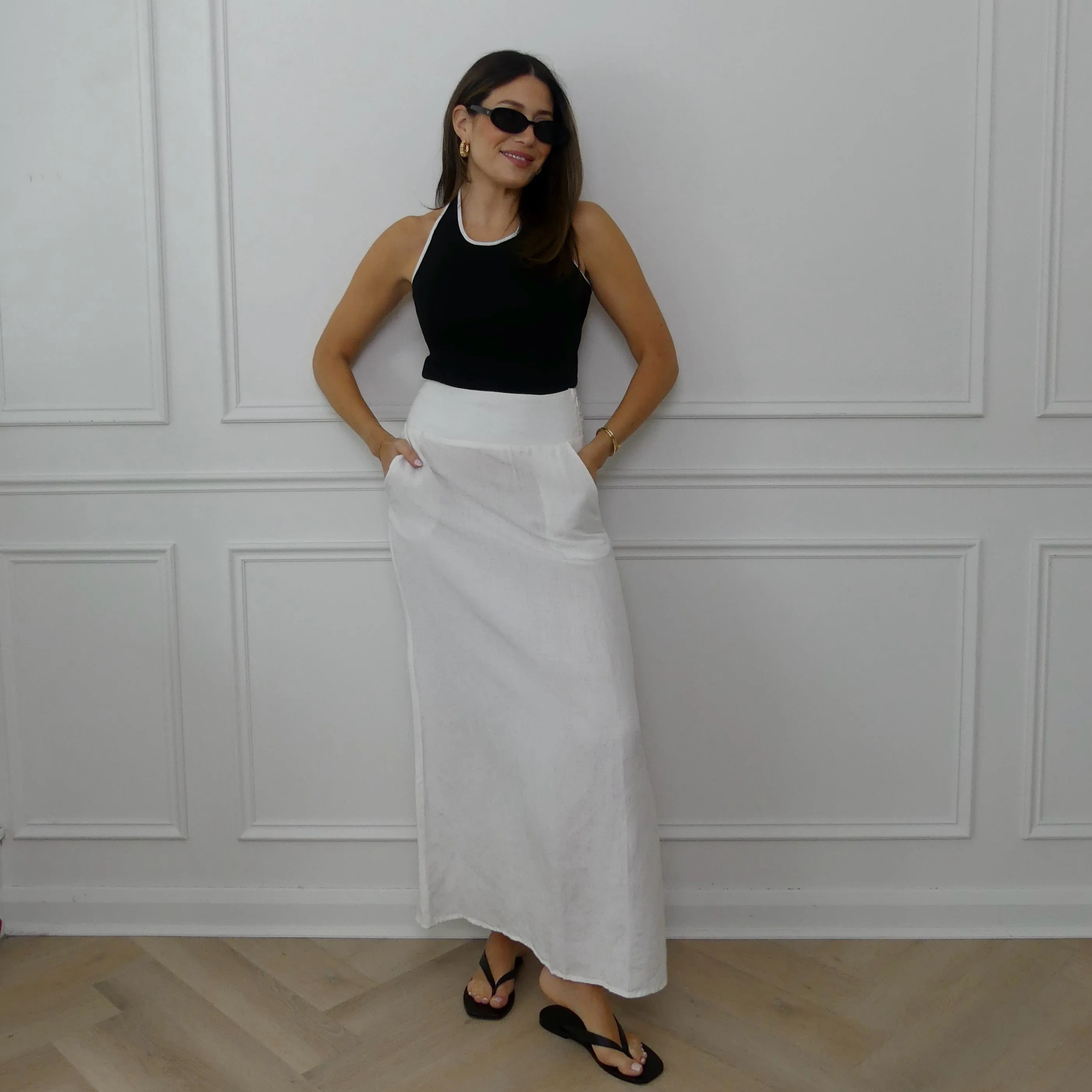 LINEN BLEND MAXI SKIRT - WHITE