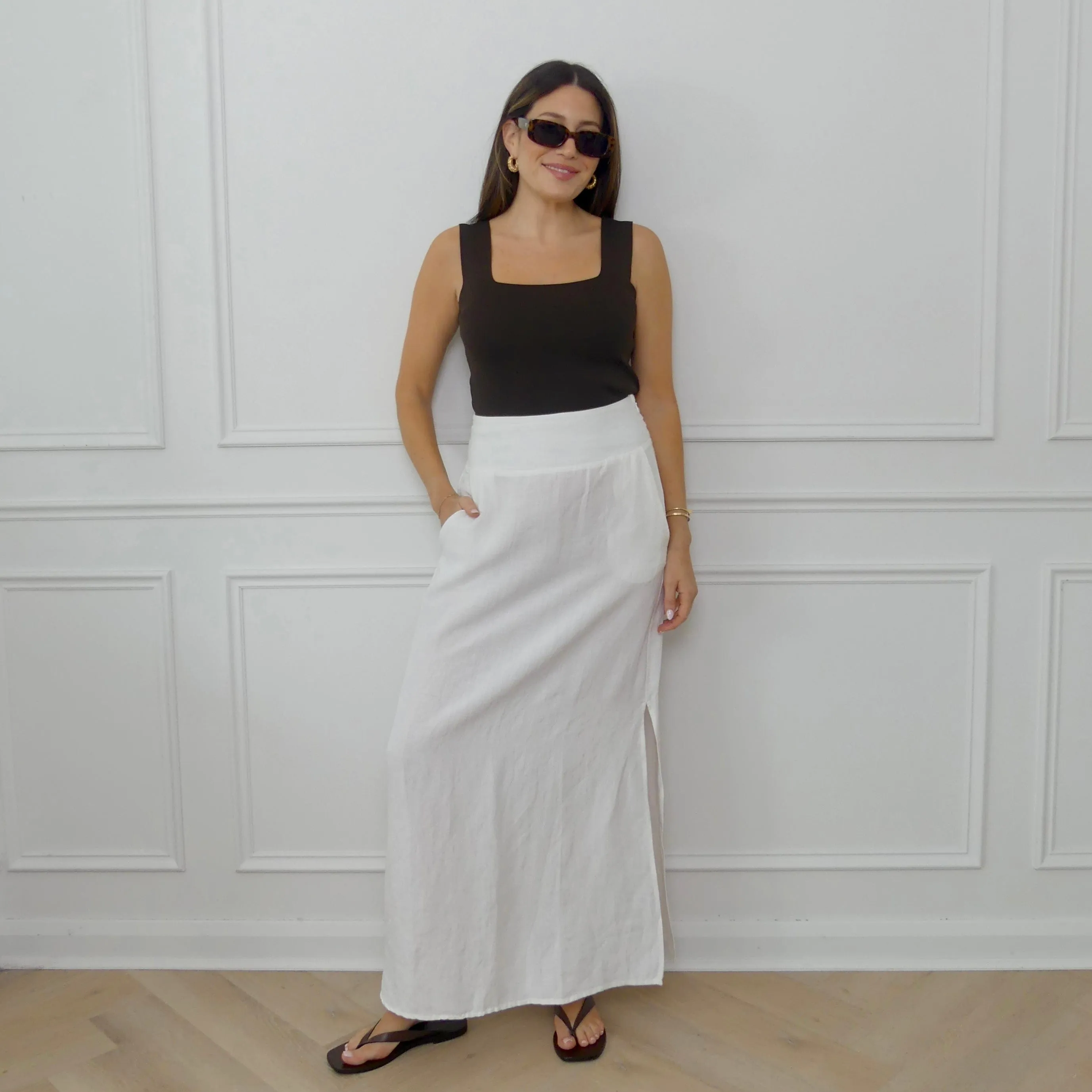 LINEN BLEND MAXI SKIRT - WHITE