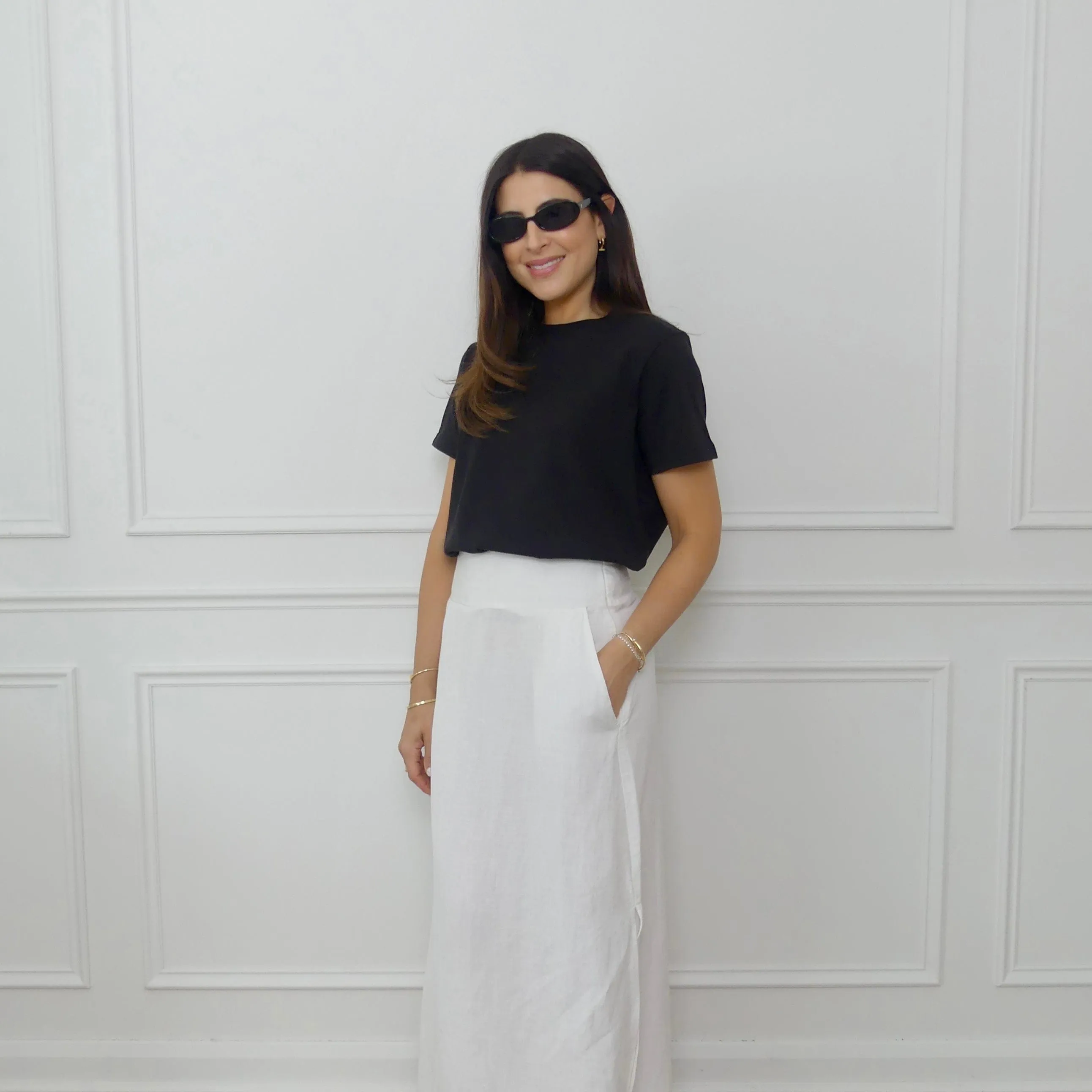 LINEN BLEND MAXI SKIRT - WHITE