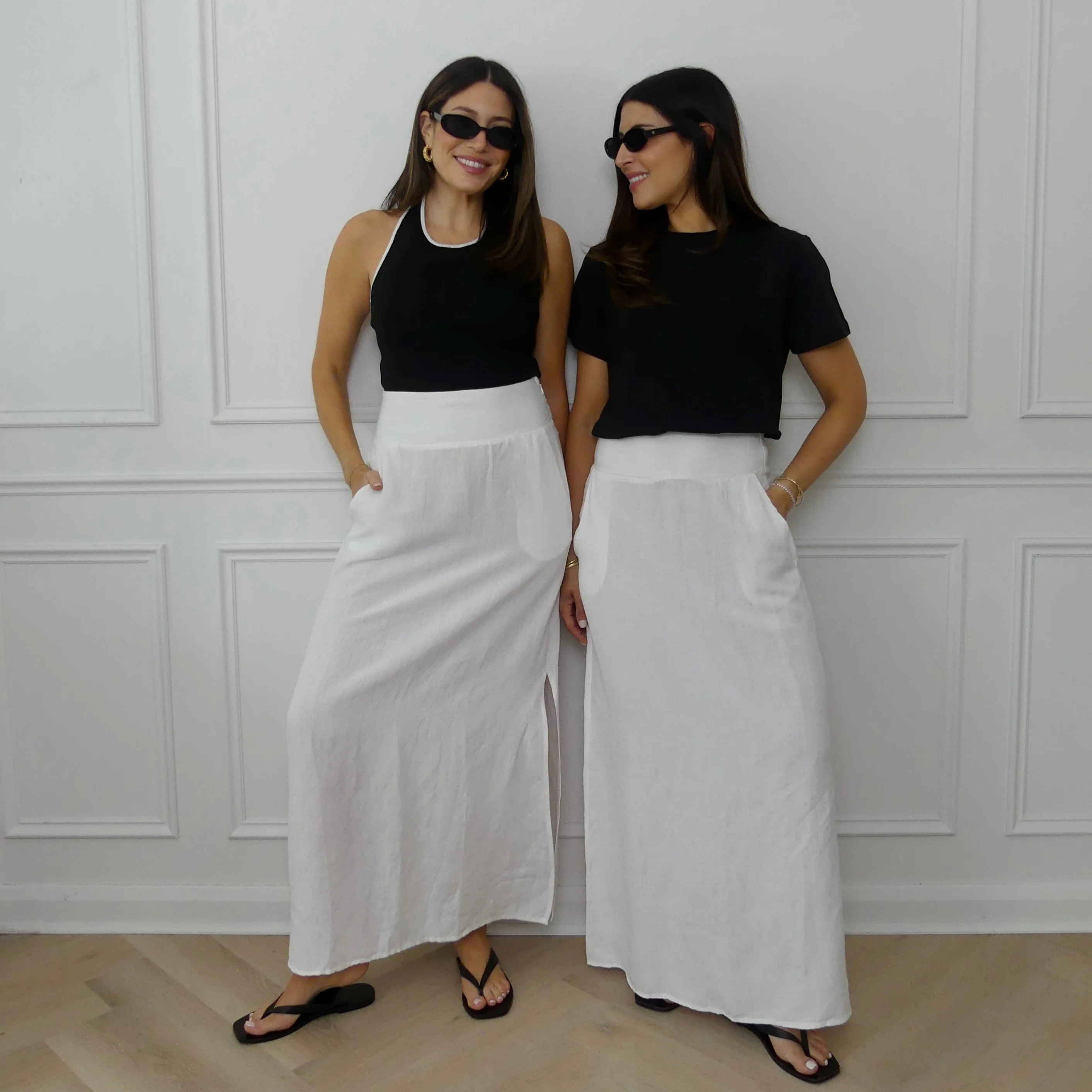 LINEN BLEND MAXI SKIRT - WHITE