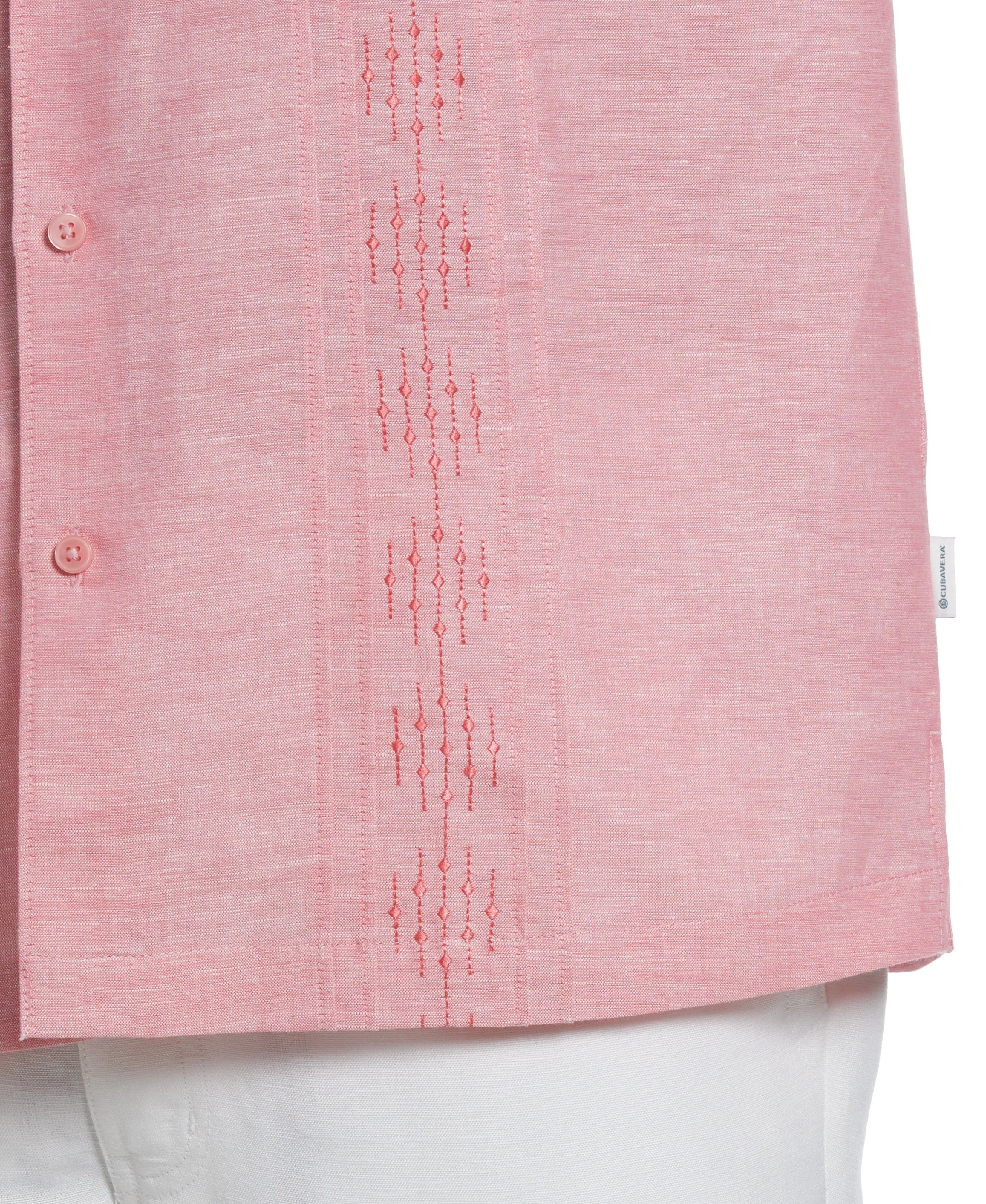 Linen Blend Pintuck Embroidery Shirt