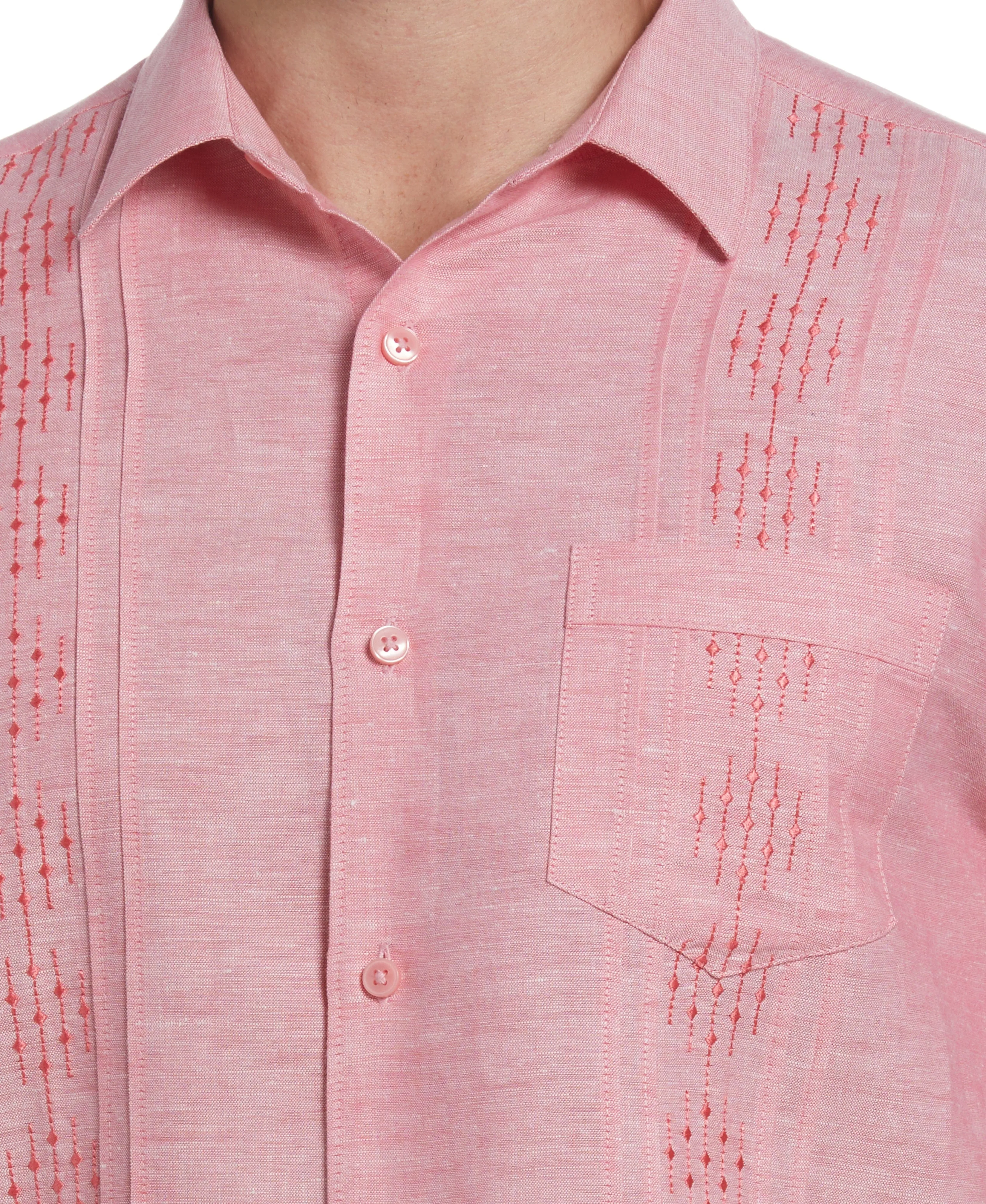 Linen Blend Pintuck Embroidery Shirt