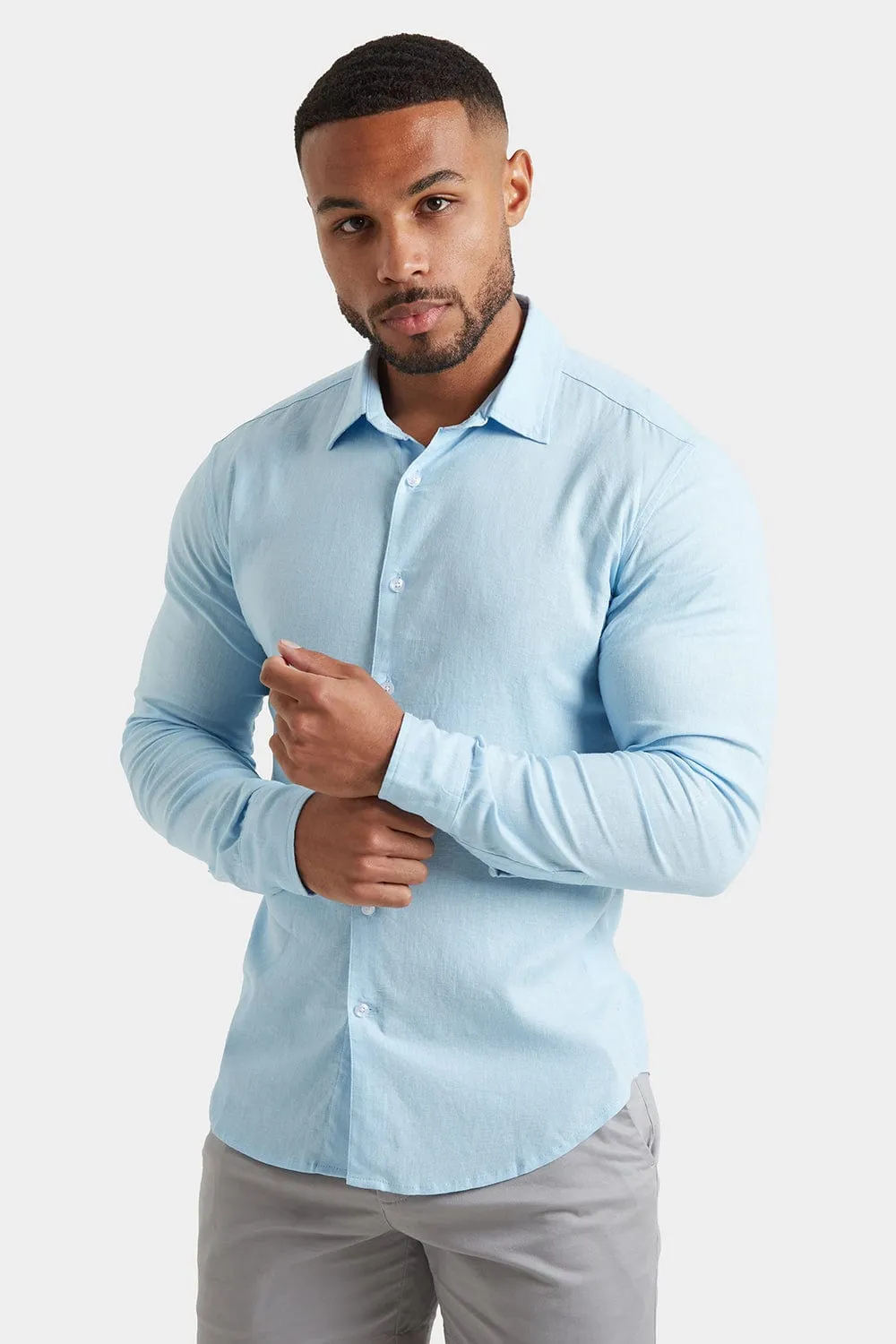 Linen Blend Shirt in Light Blue