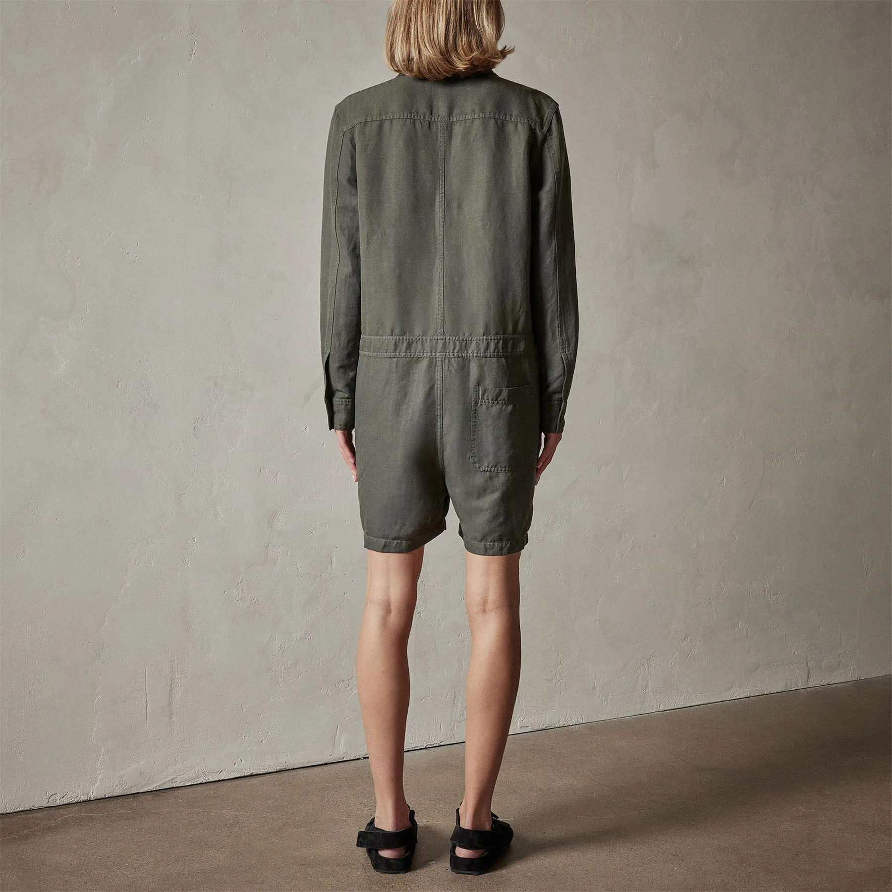 Linen Herringbone Romper - Marsh Pigment