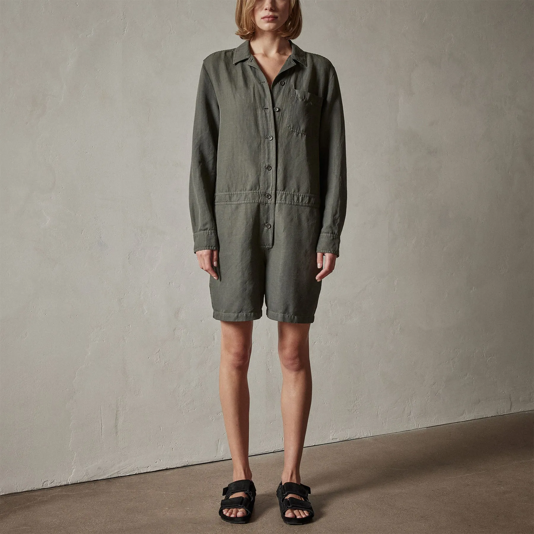 Linen Herringbone Romper - Marsh Pigment