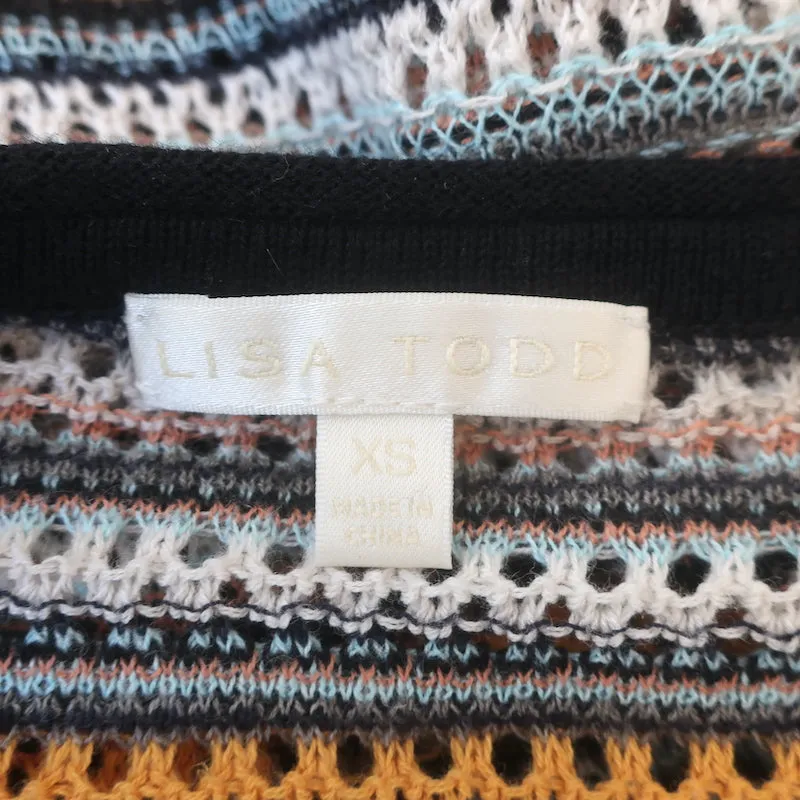 Lisa Todd Striped Open Knit Sweater Multicolor Cotton-Blend Size Extra Small