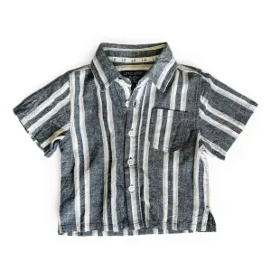 Little Bipsy Linen Button Up - Charcoal Stripe