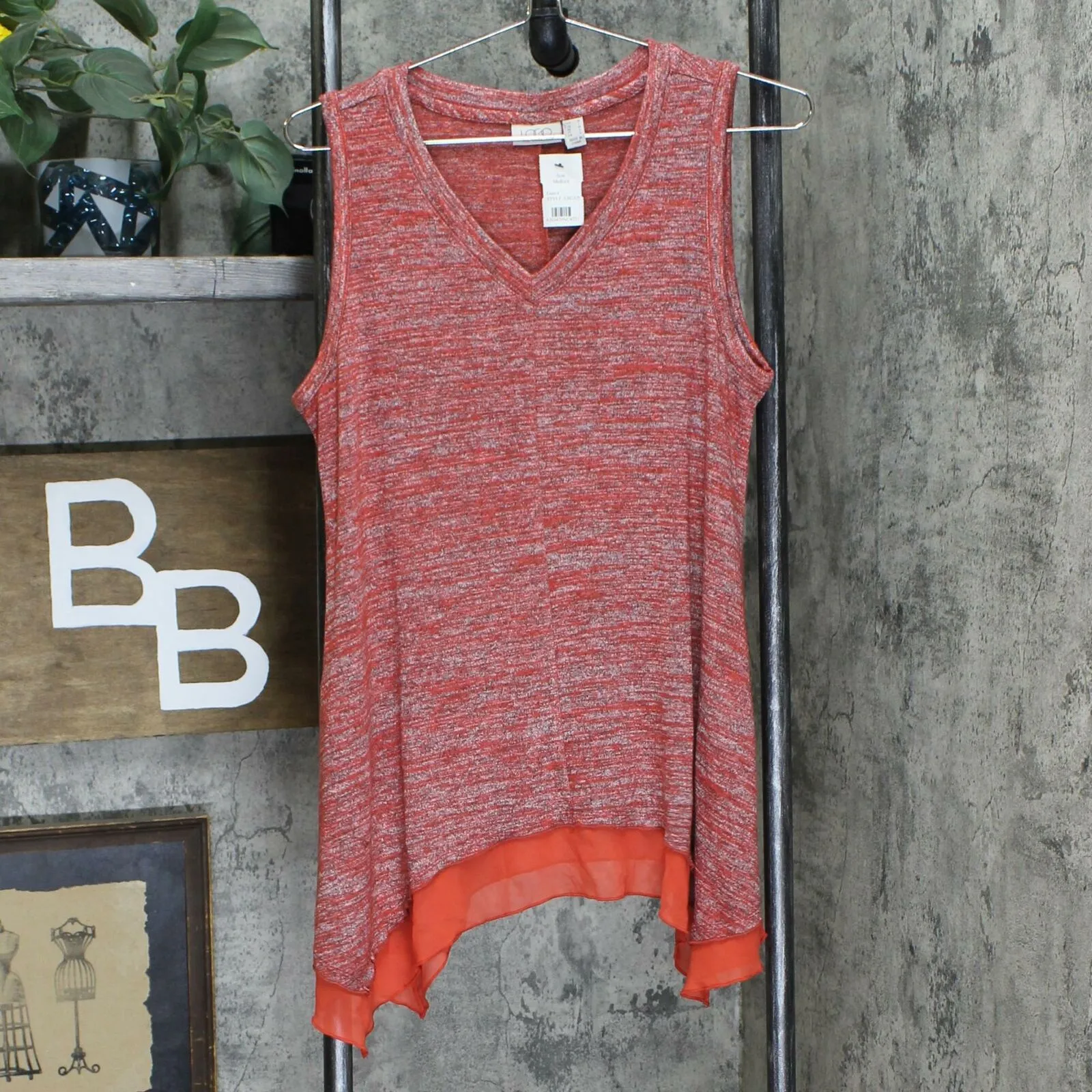 LOGO by Lori Goldstein Women's Chiffon Hem Space Dye Sweater Tank Top