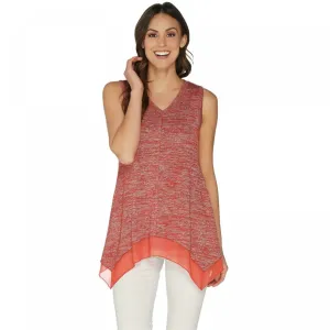 LOGO by Lori Goldstein Women's Chiffon Hem Space Dye Sweater Tank Top