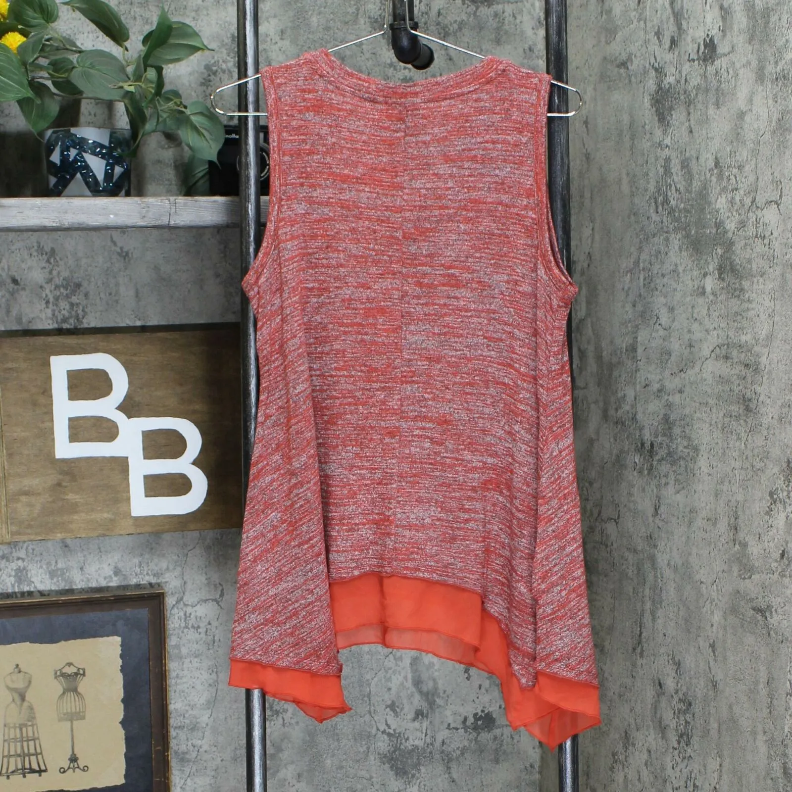 LOGO by Lori Goldstein Women's Chiffon Hem Space Dye Sweater Tank Top
