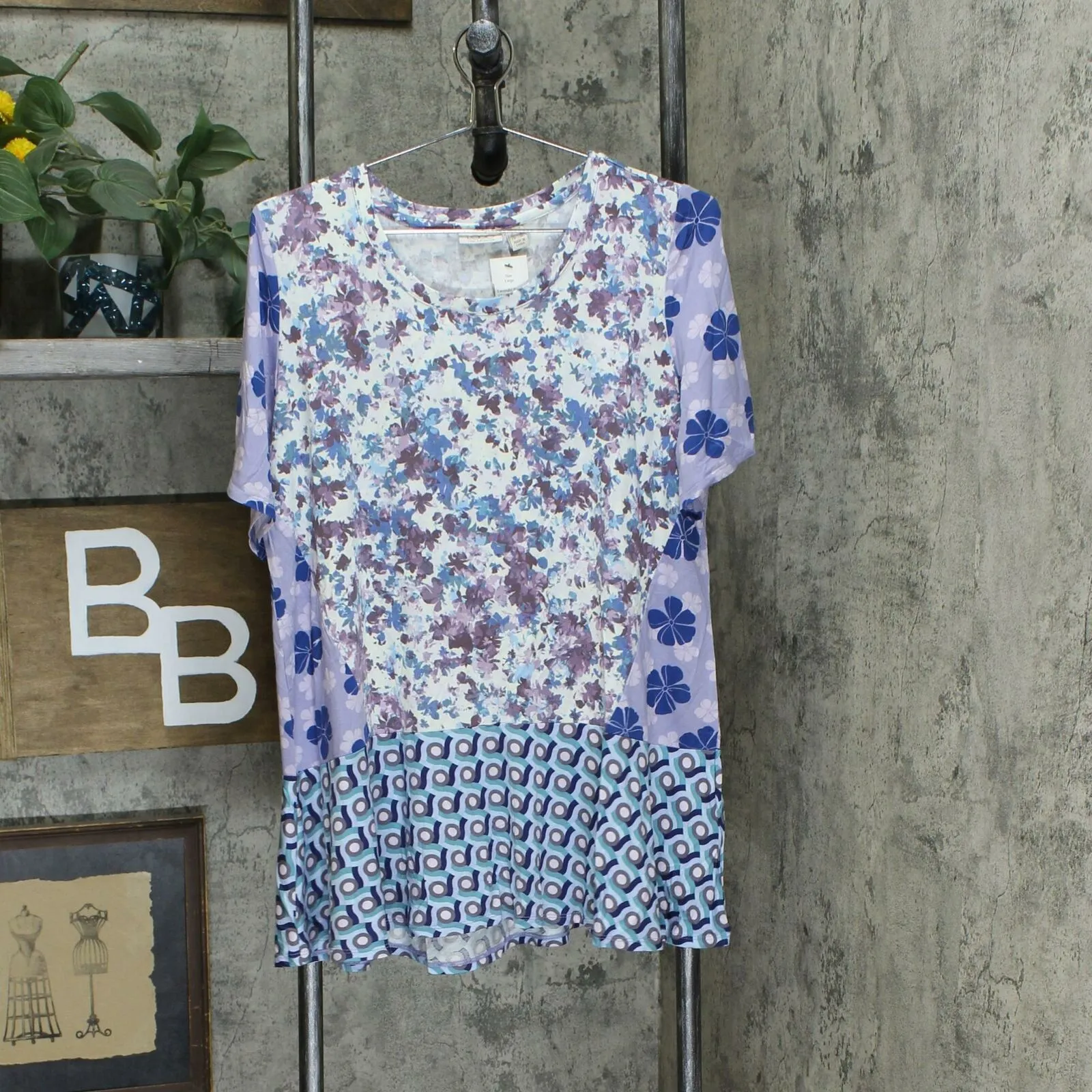 LOGO by Lori Goldstein Women's Mixed Print Knit Top With Seam Details
