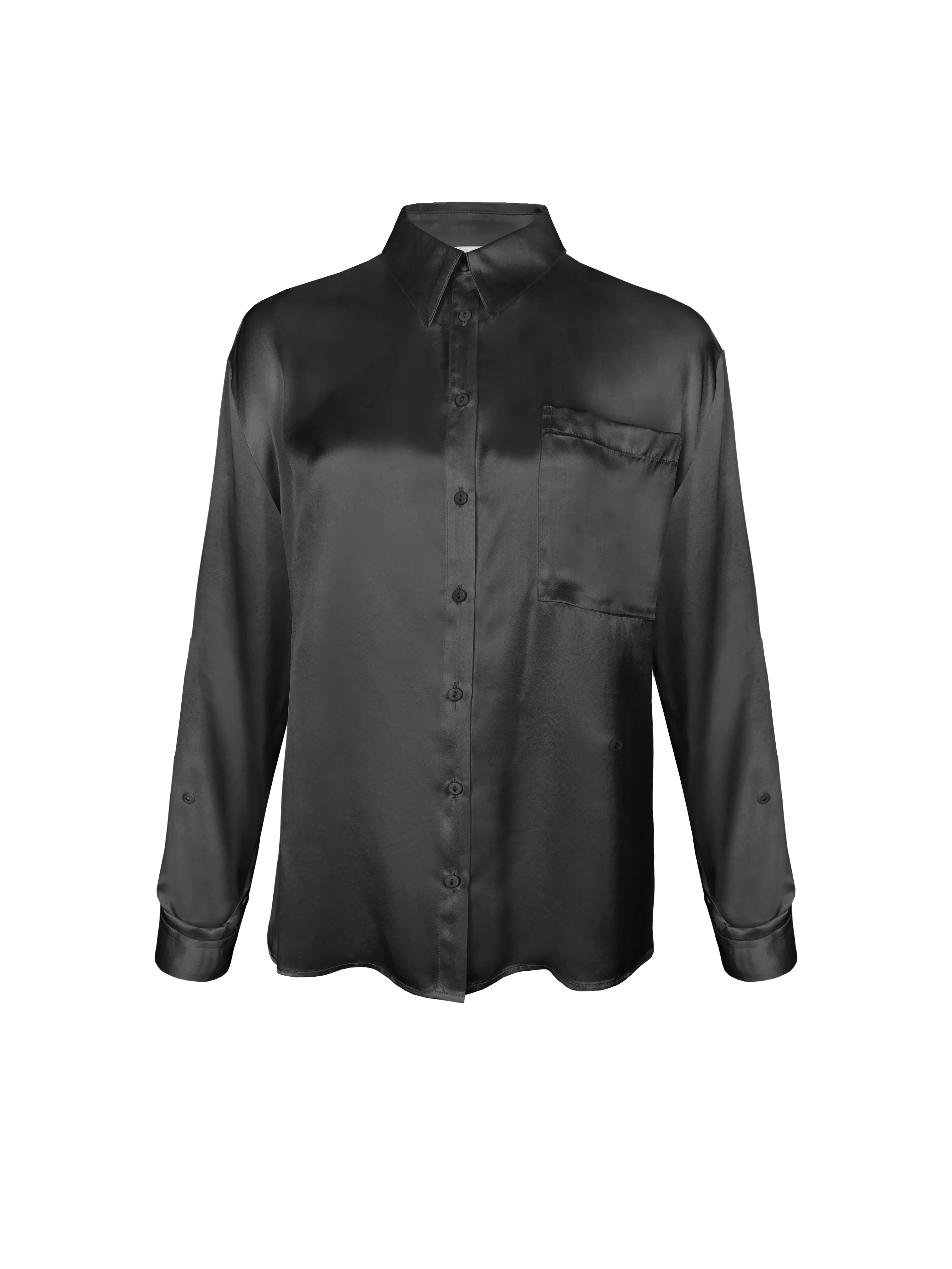 Loose Silk Button Shirt - Black