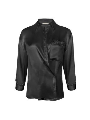 Loose Silk Button Shirt - Black