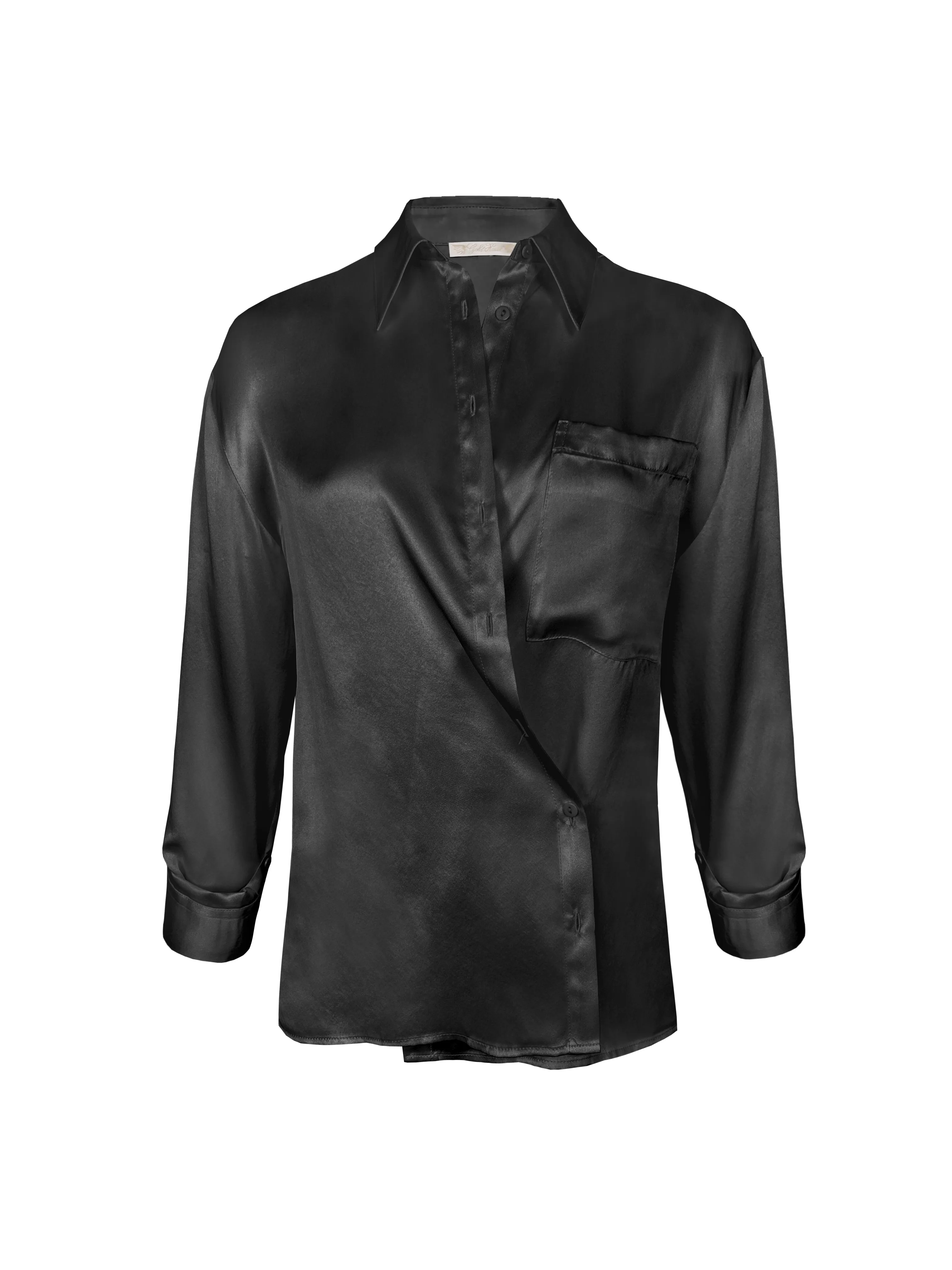 Loose Silk Button Shirt - Black