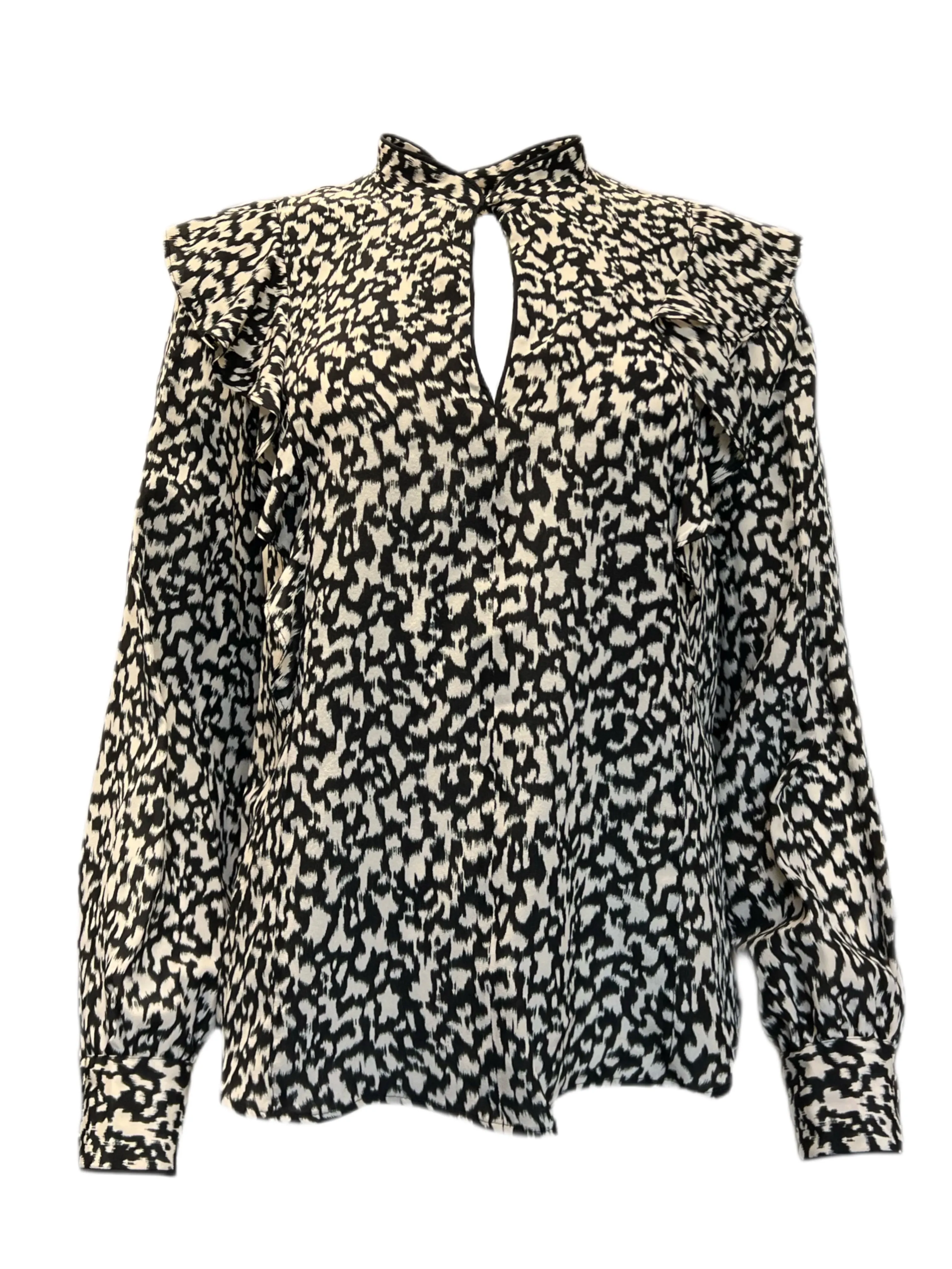 Marella By Max Mara Women's Nero Guaina Printed Silk Blouse Size 4 NWT