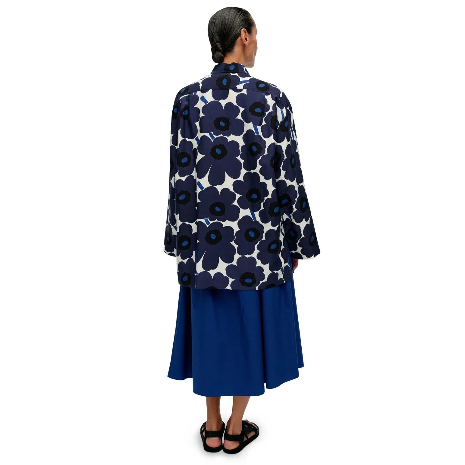 Marimekko Torma Unikko Blouse, White With Blue Flowers