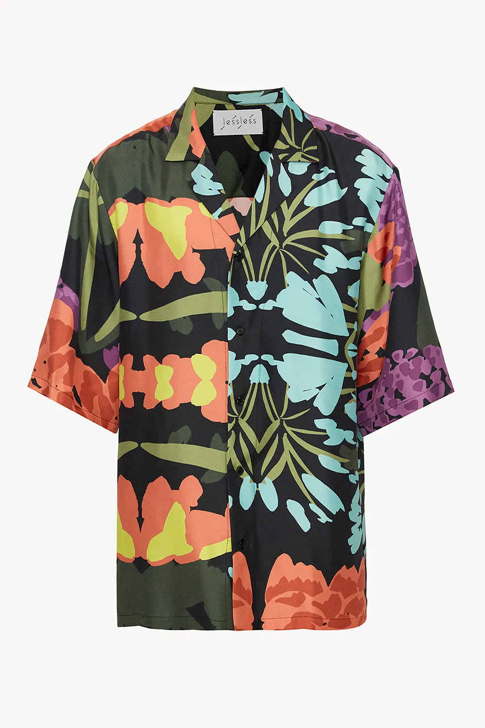 Men short-sleeved shirt in floral black