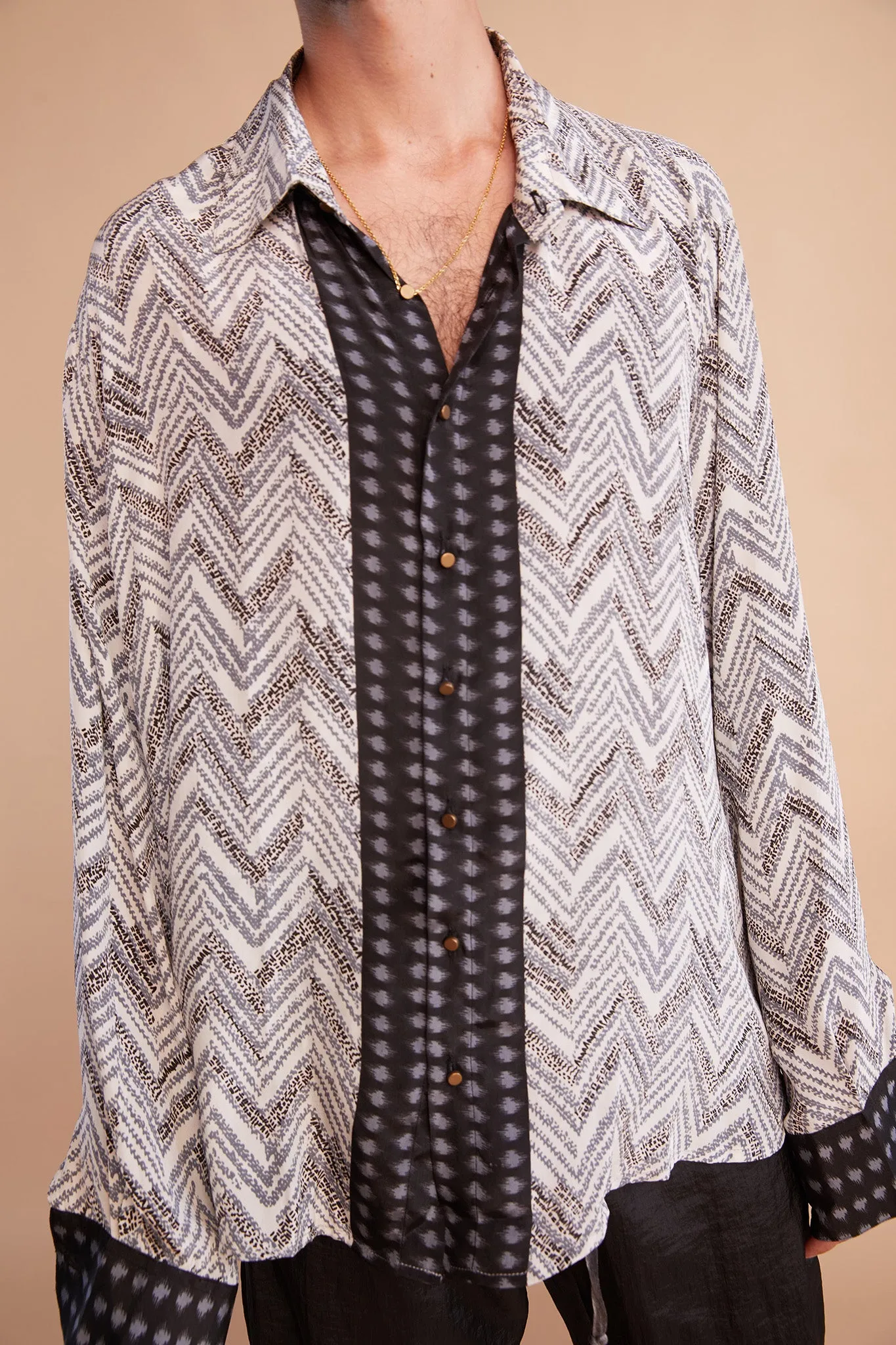 Minted Chevron Long Sleeve Shirt - Dusky Blue