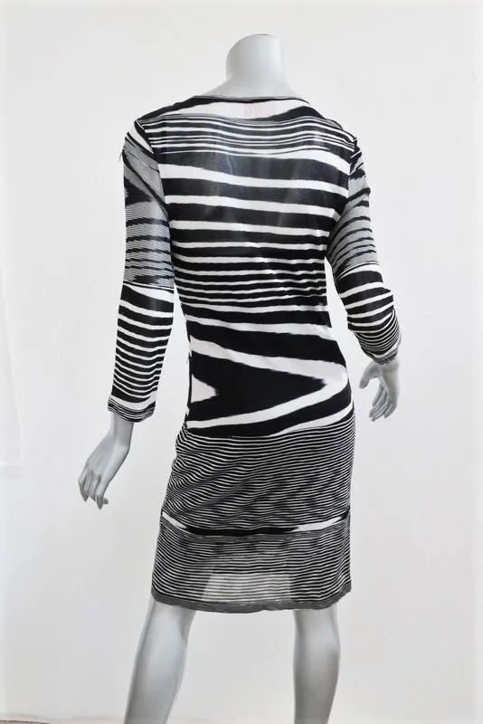 Missoni Dress Black & White Textured Stretch Silk Striped Knit Size 44